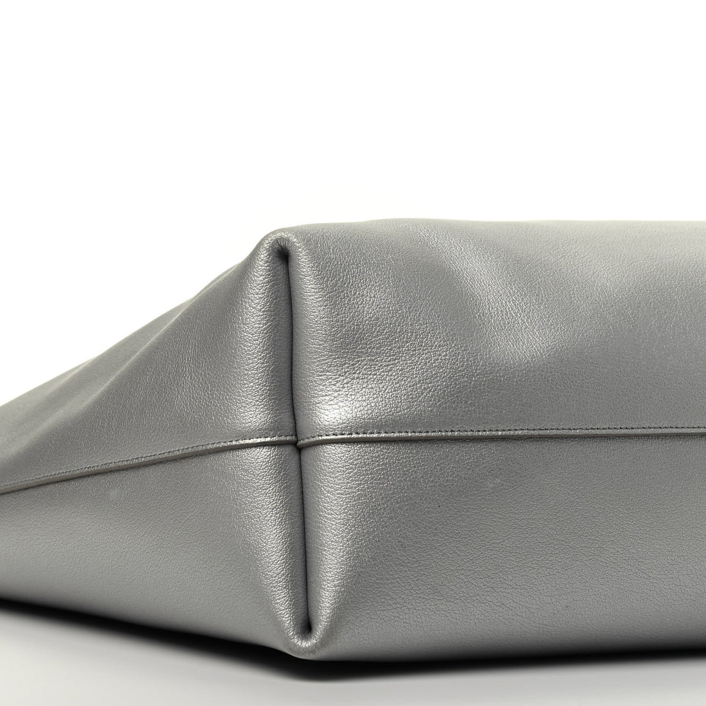 Metallic Calfskin Large Shopping Tote Silver