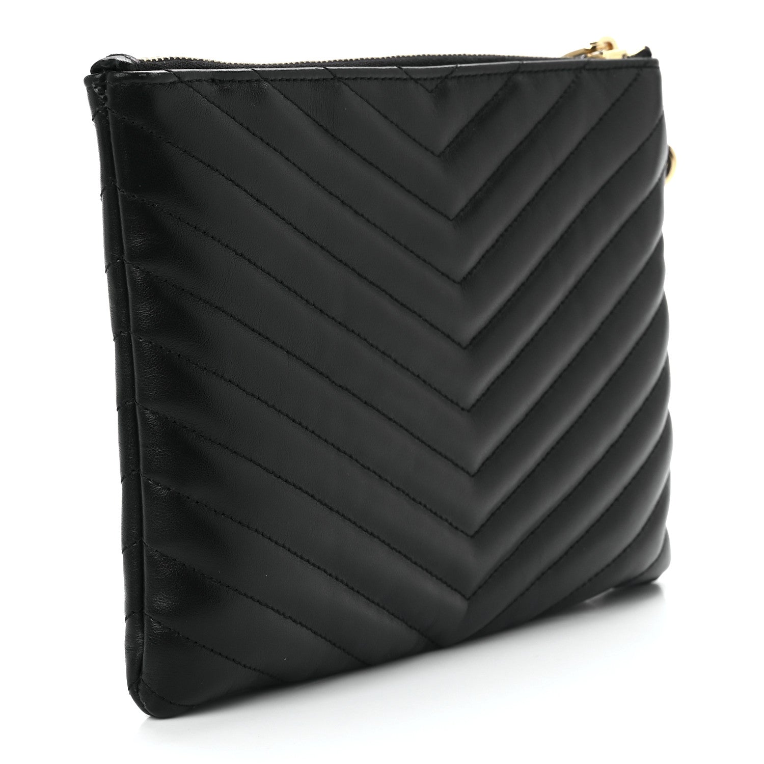 Saint Laurent Calfskin Matelasse Chevron Monogram A5 Wristlet Black 2 of 11