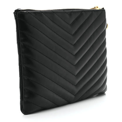 Saint Laurent Calfskin Matelasse Chevron Monogram A5 Wristlet Black 2 of 11