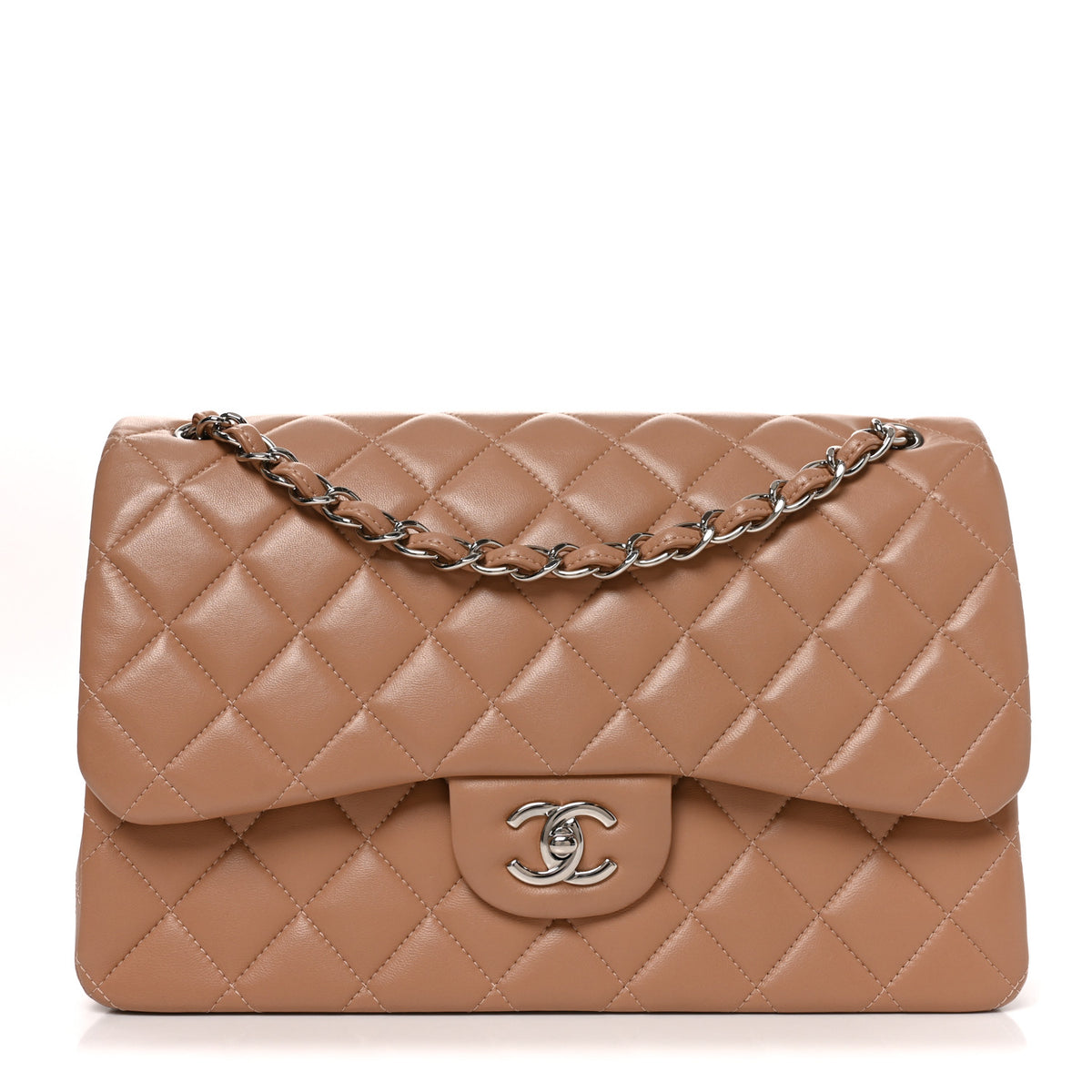 Lambskin Quilted Jumbo Double Flap Dark Beige