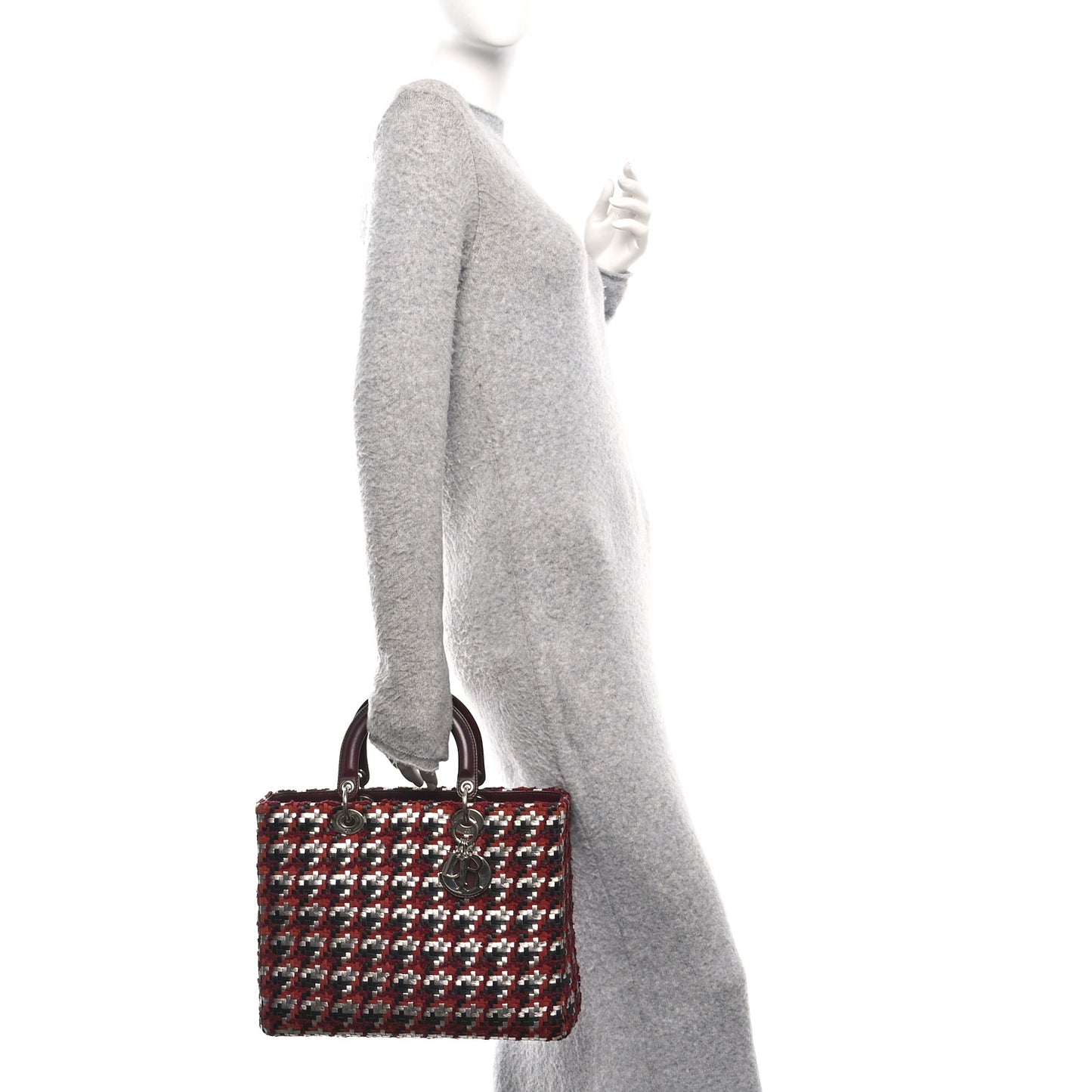 Lambskin Woven Tweed Large Lady Dior Red Multicolor