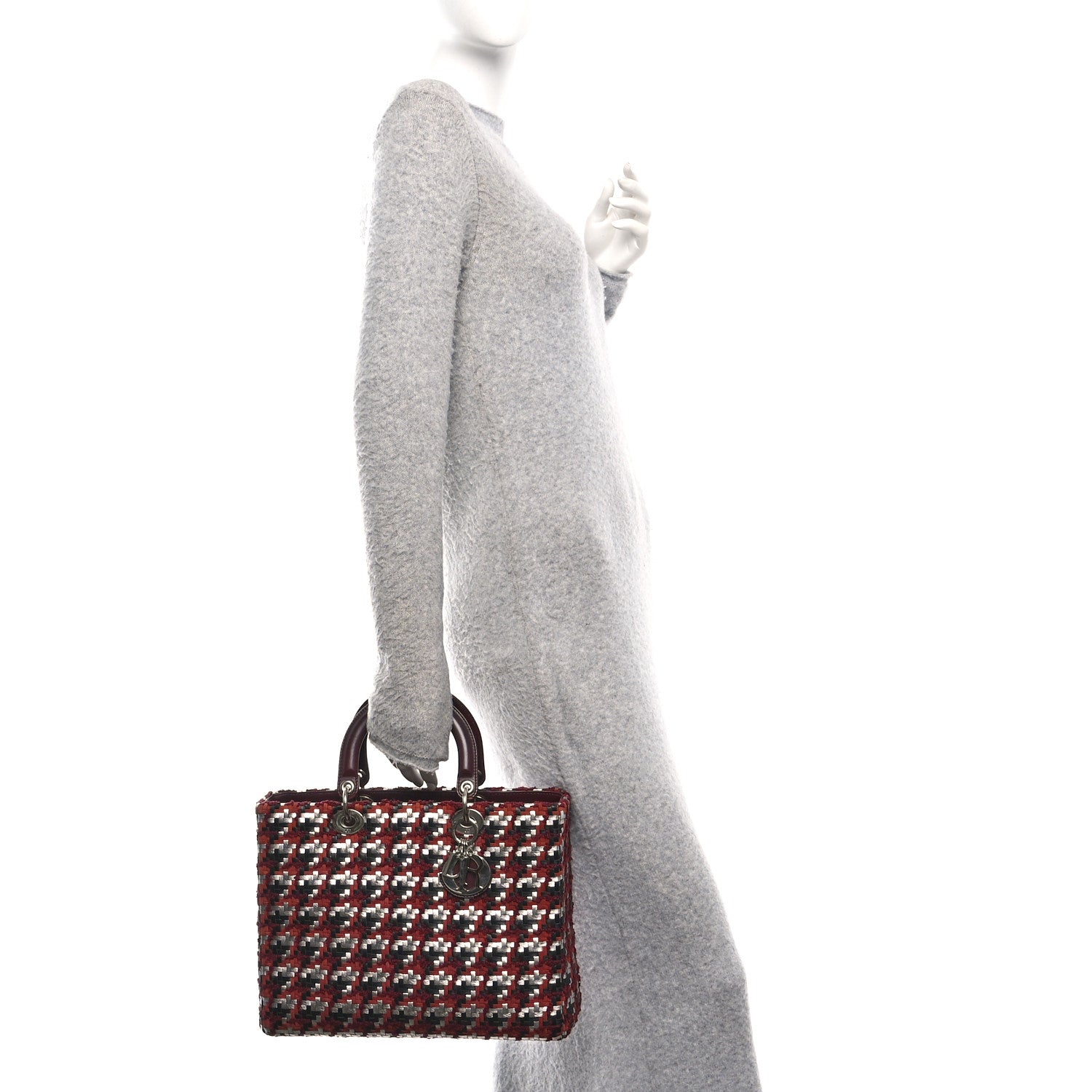Christian Dior Lambskin Woven Tweed Large Lady Dior Red Multicolor 2 of 12