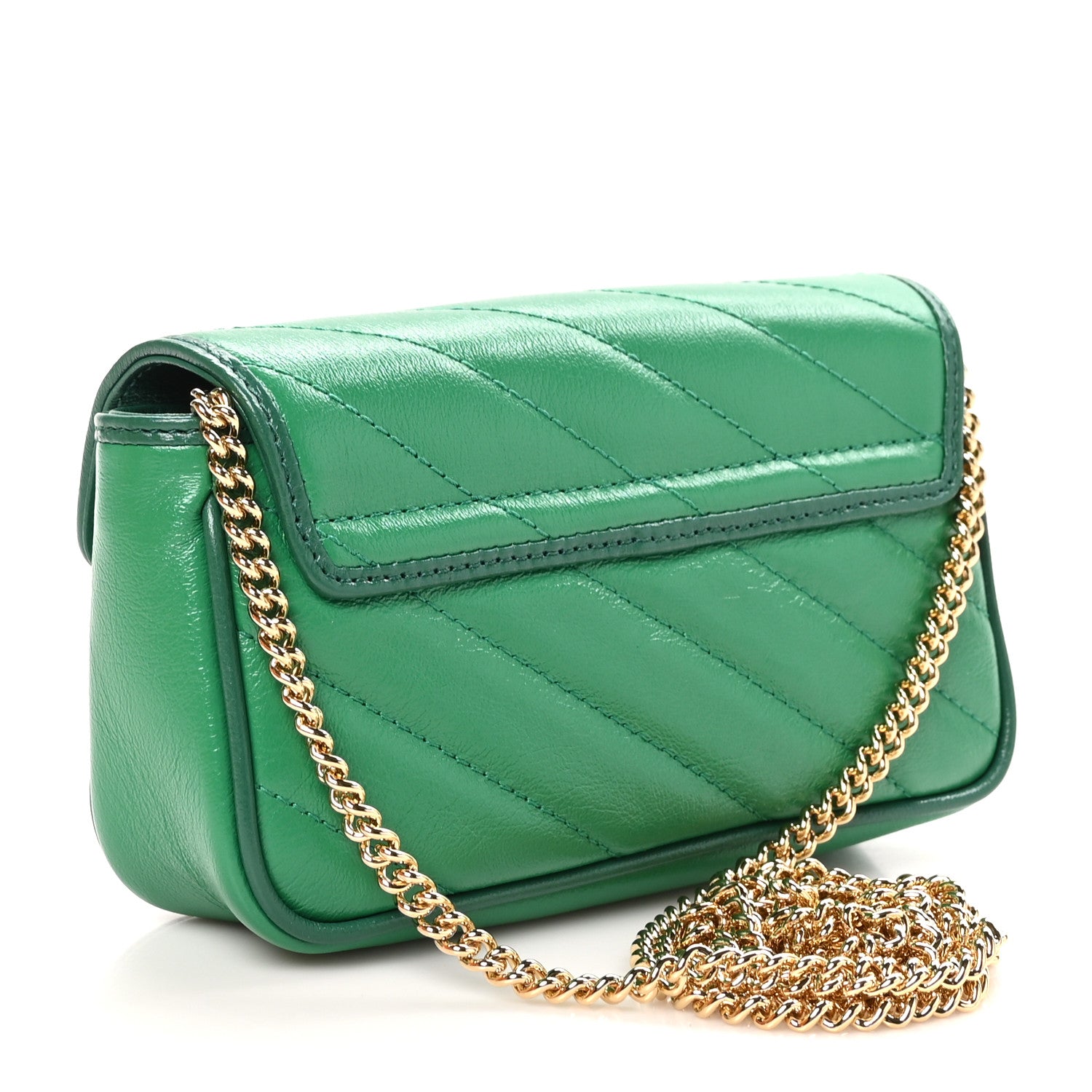 Gucci Azalea Calfskin Enamel Matelasse Diagonal Super Mini Torchon GG Marmont Shoulder Bag New Shamarock Emerald 3 of 10