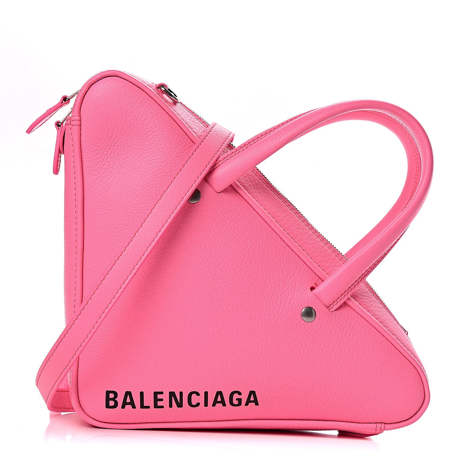 Balenciaga Shiny Day Calfskin XS Triangle Duffle Acid Pink Black 1 of 11