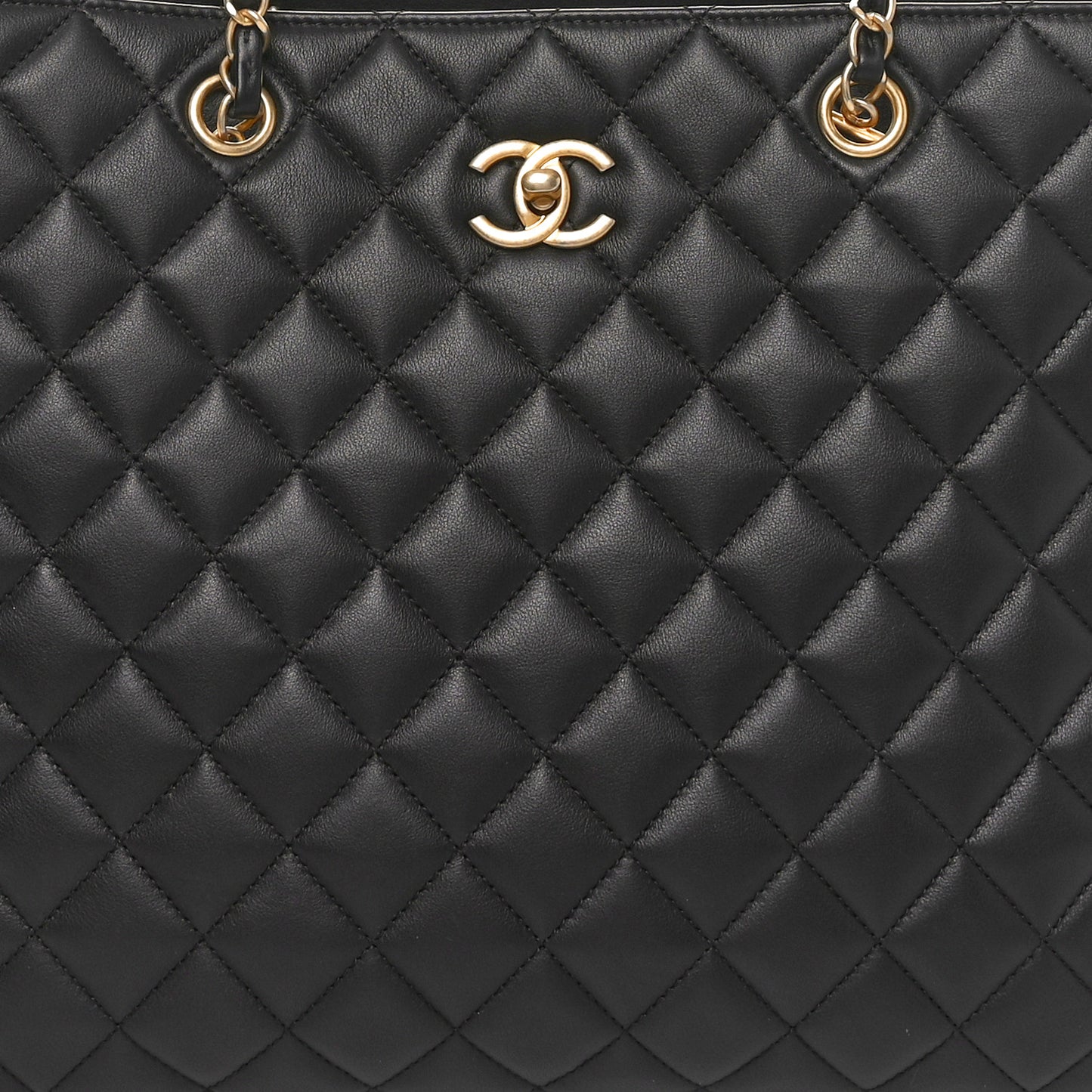 Calfskin Quilted Large Shopping Tote Black
