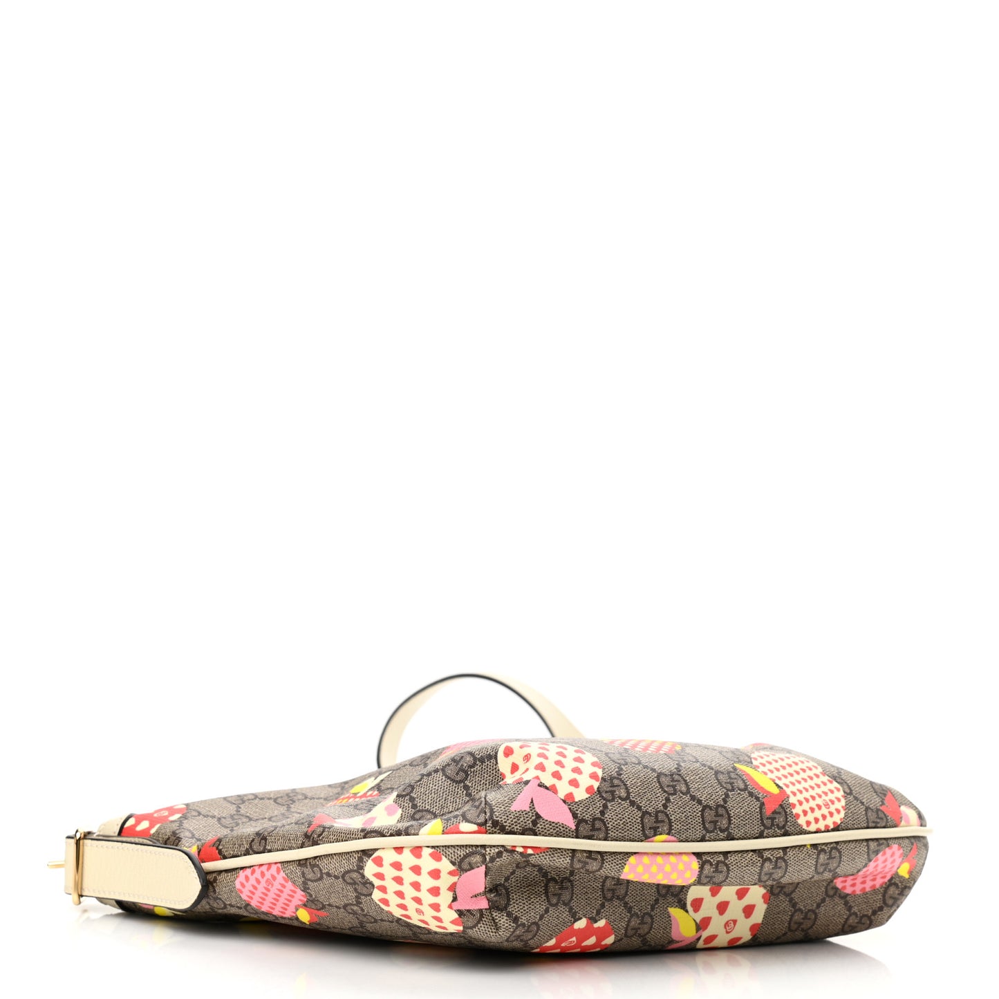 GG Supreme Monogram Les Pommes Small Ophidia Half Moon Hobo Beige Multicolor Mystic White