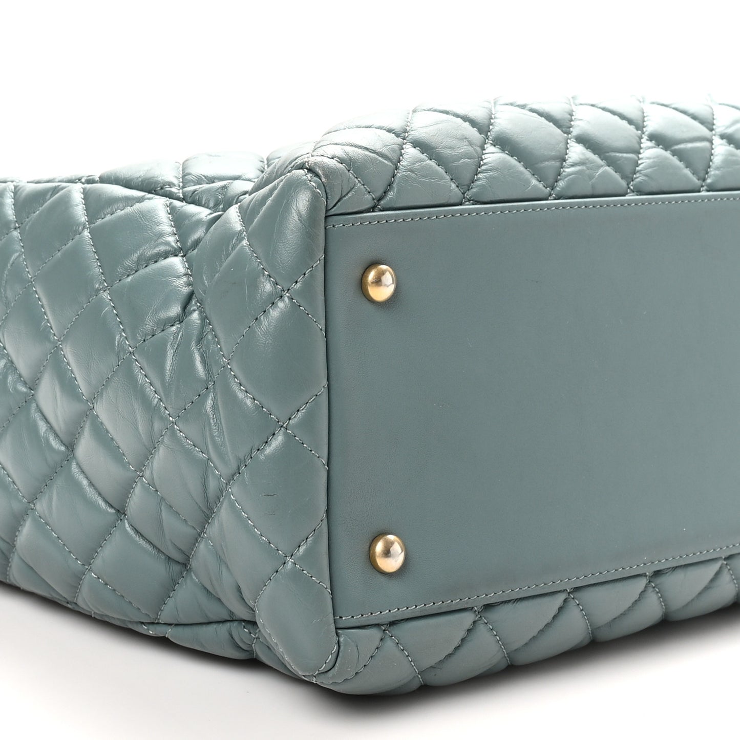 Aged Calfskin Quilted Large Coco Handle Shopping Tote Blue