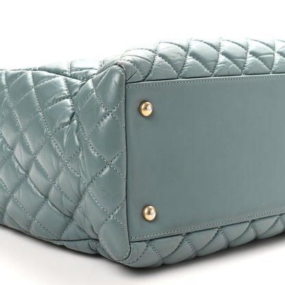 Chanel Aged Calfskin Quilted Large Coco Handle Shopping Tote Blue 10 of 11