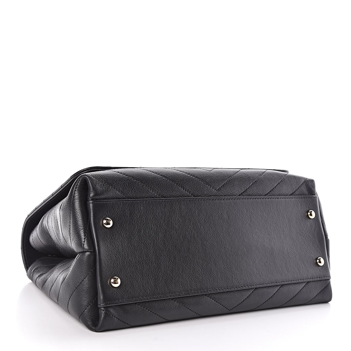 Grained Calfskin Chevron Stitched Medium Chic Top Handle Flap Black