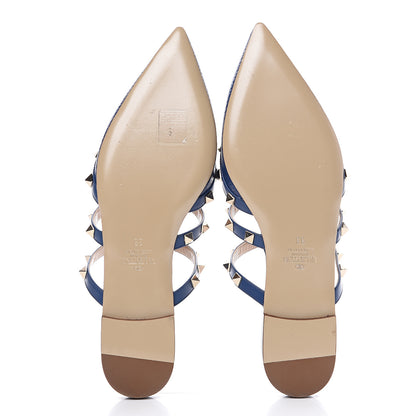 Valentino Garavani Pebbled Calfskin Rockstud Flat Cage Mules 38 Light Ocean 5 of 11