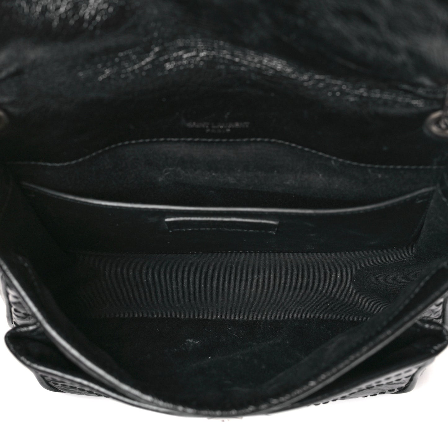 Crinkled Calfskin Matelasse Monogram Baby Niki Chain Satchel Black