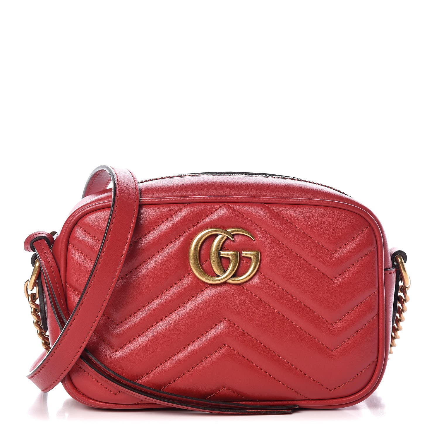Gucci Calfskin Matelasse Mini GG Marmont Chain Shoulder Bag Hibiscus Red 1 of 15