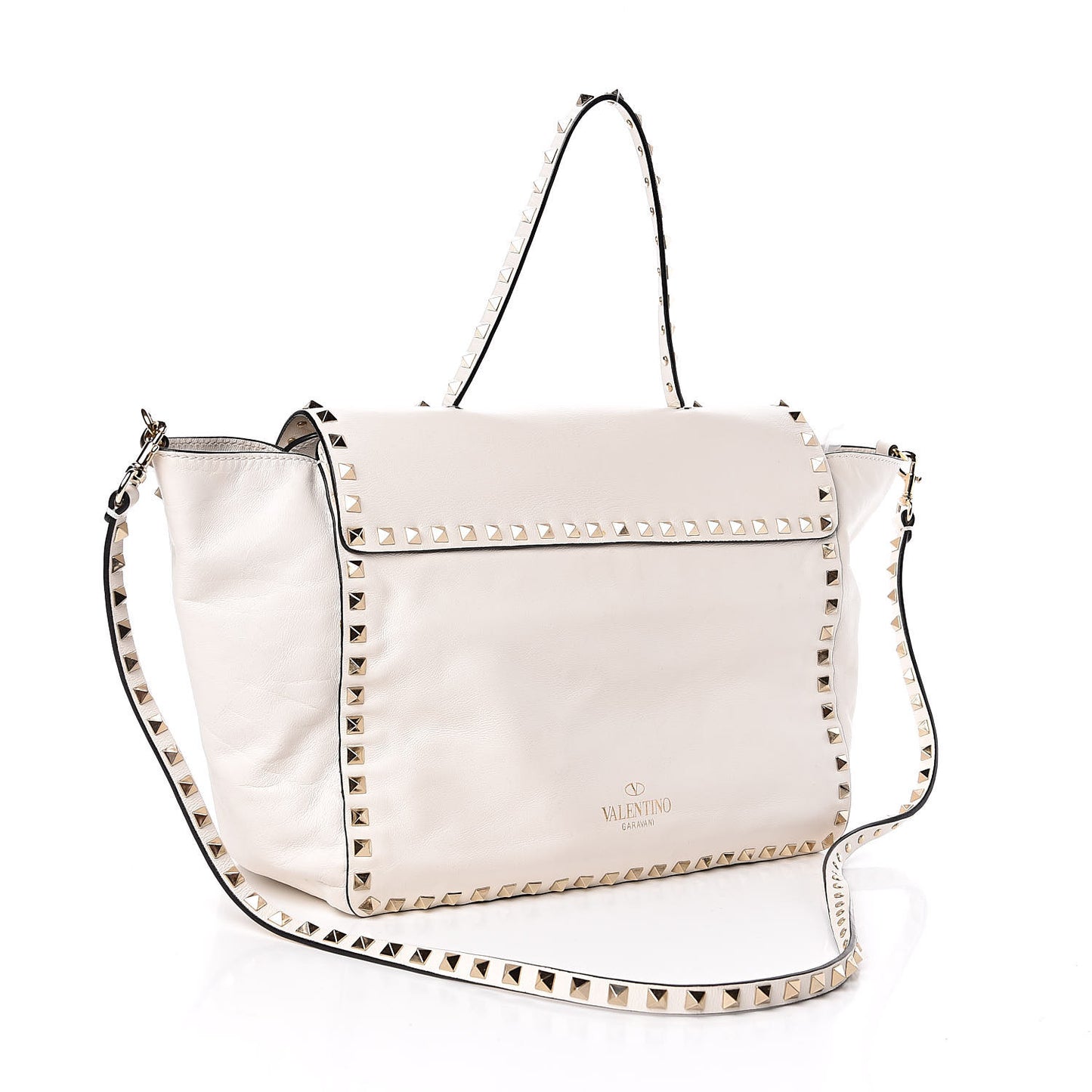 Vitello Rockstud Single Handle Flap Tote White