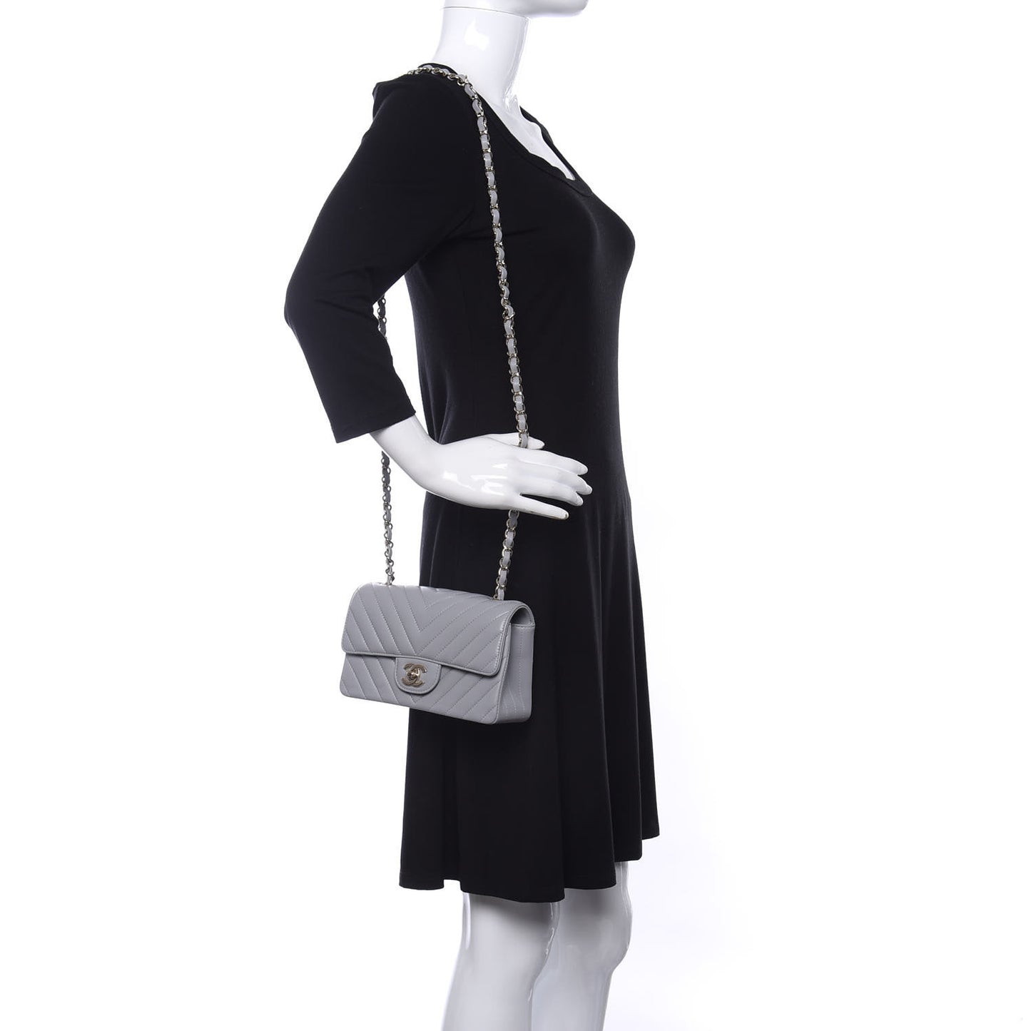 Lambskin Chevron Quilted Mini Rectangular Flap Grey