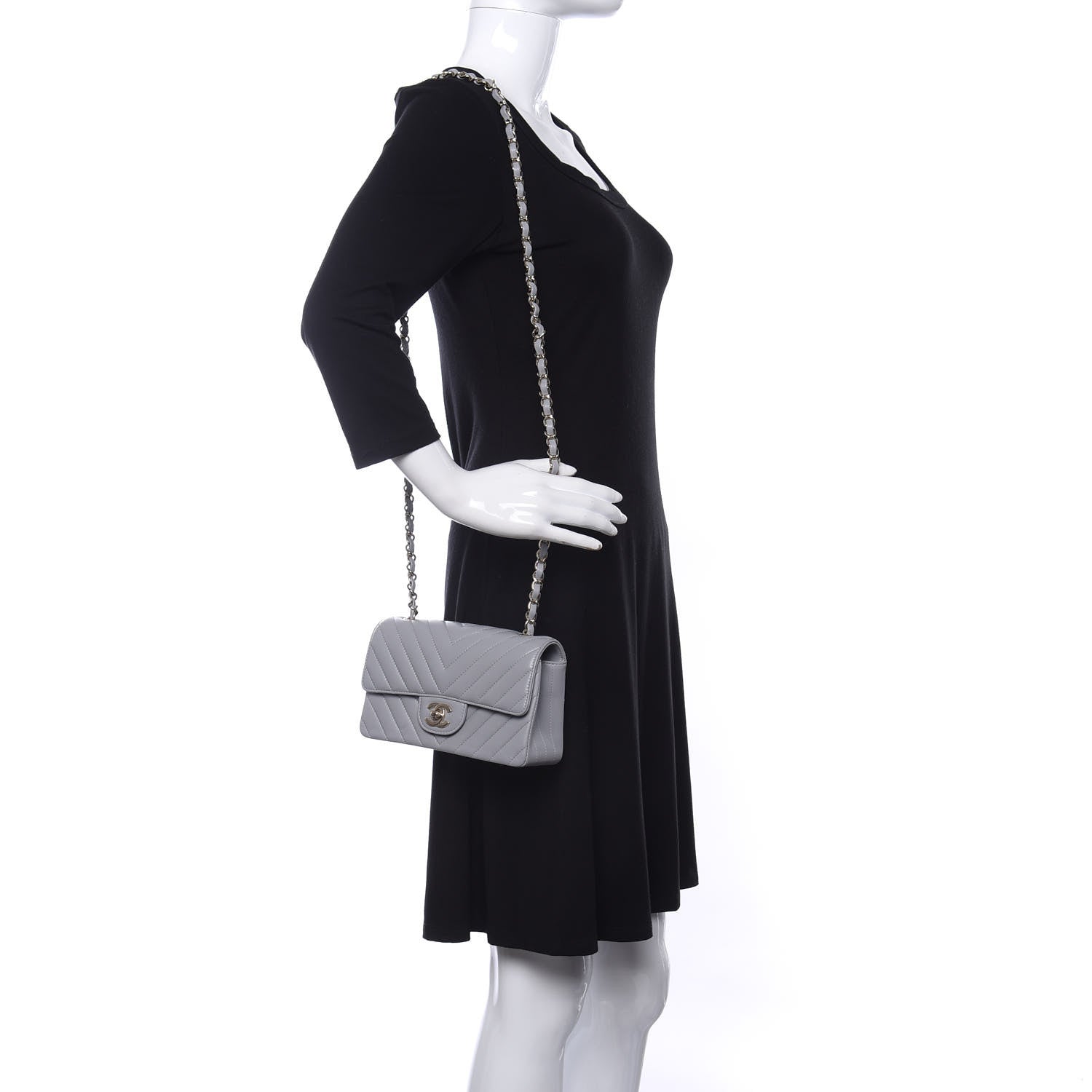Chanel Lambskin Chevron Quilted Mini Rectangular Flap Grey 2 of 10
