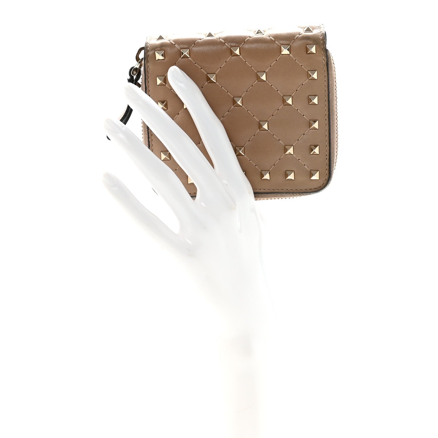 Valentino Garavani Nappa Rockstud Spike Compact Zip Around Wallet Poudre 2 of 9