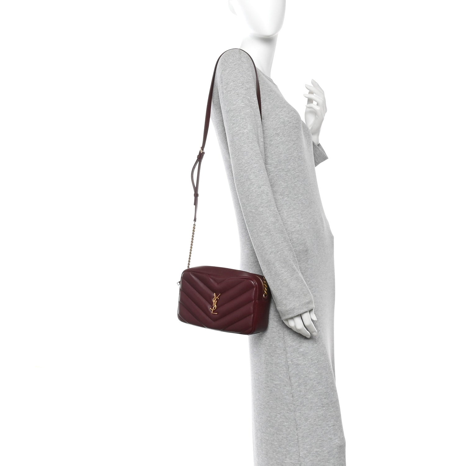 Saint Laurent Lambskin Chevron Quilted Medium Loulou Camera Bag  Rouge Cabernet 2 of 12