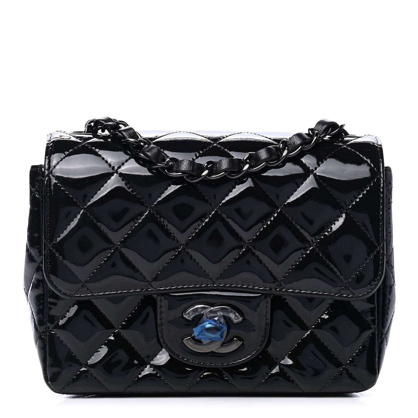 Patent Calfskin Quilted Mini Square Flap So Black