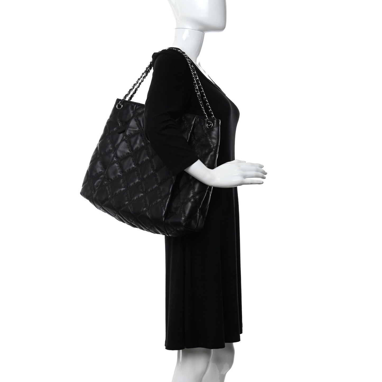 Calfskin Double Stitch Large Hamptons Shopping Tote Black
