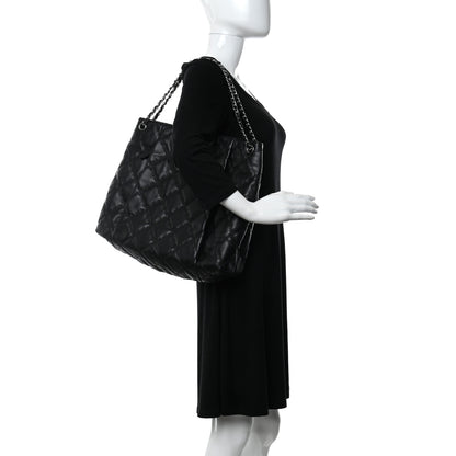 Chanel Calfskin Double Stitch Large Hamptons Shopping Tote Black 2 of 10