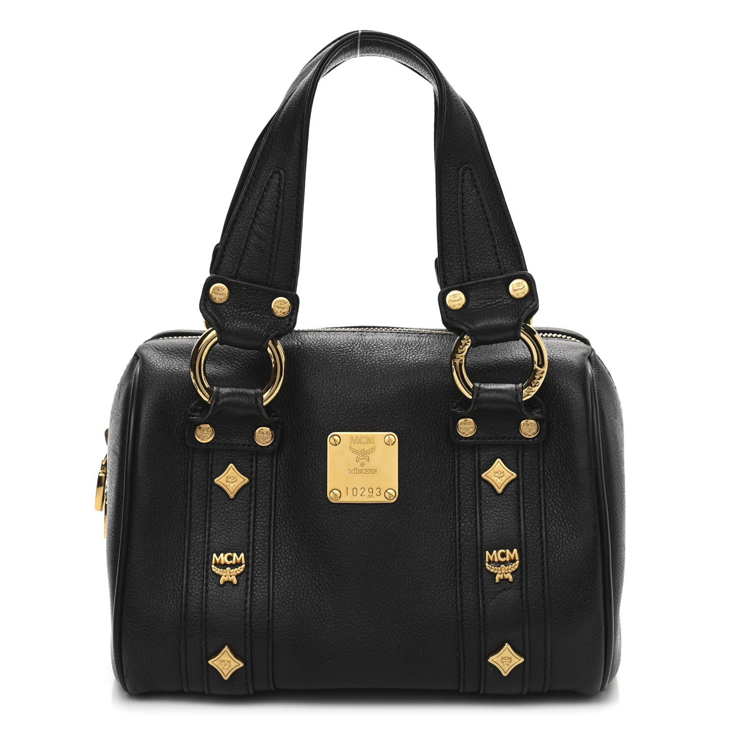 MCM Grained Calfskin Studded Boston Bag Black 1 of 12