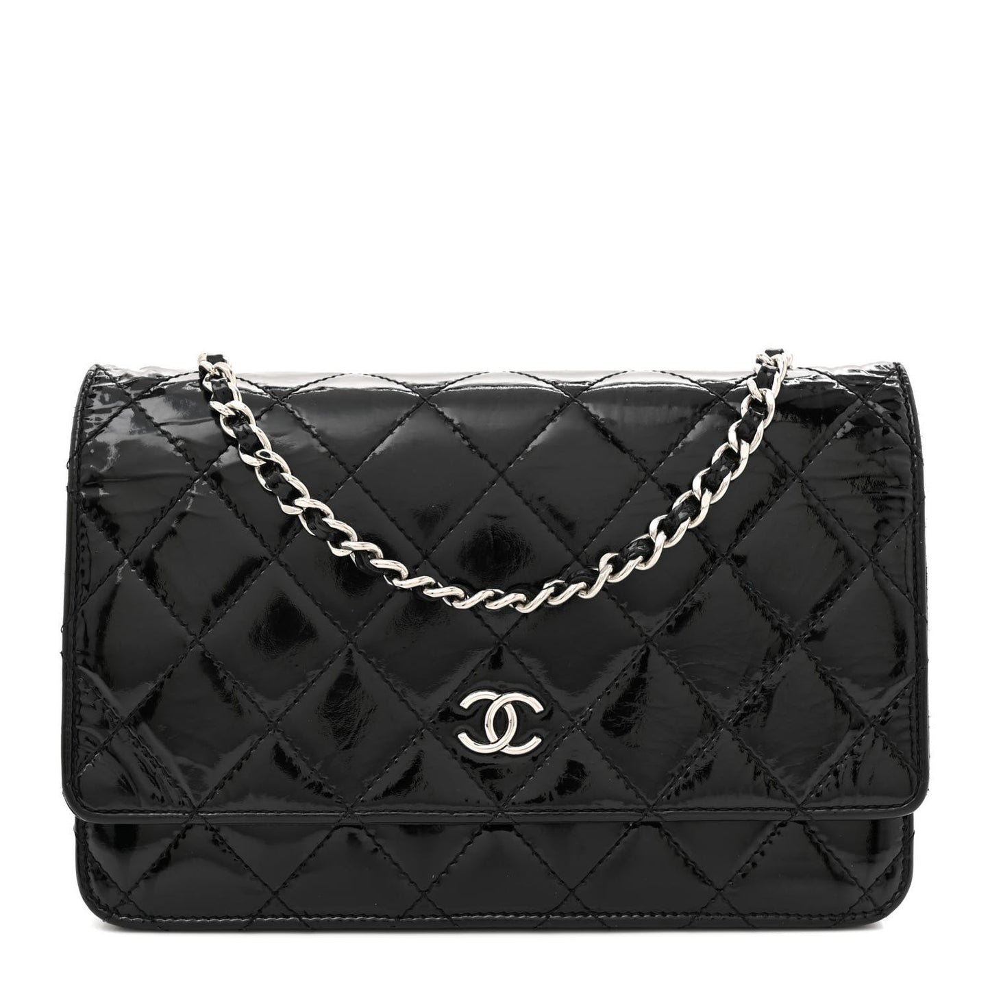 Patent Quilted Wallet On Chain WOC Black