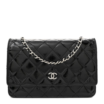 Chanel Patent Quilted Wallet On Chain WOC Black 1 of 12
