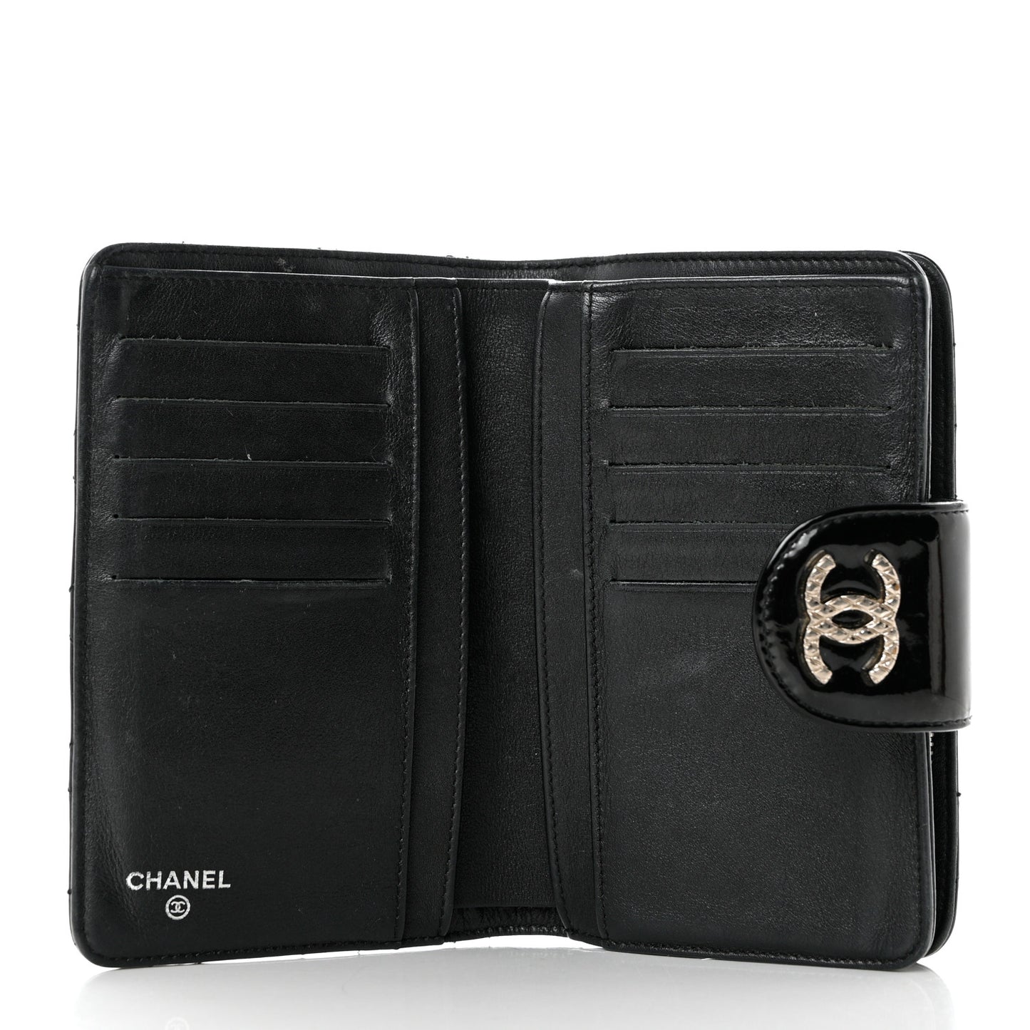 Patent Quilted Brilliant Zipped Pocket Wallet Black