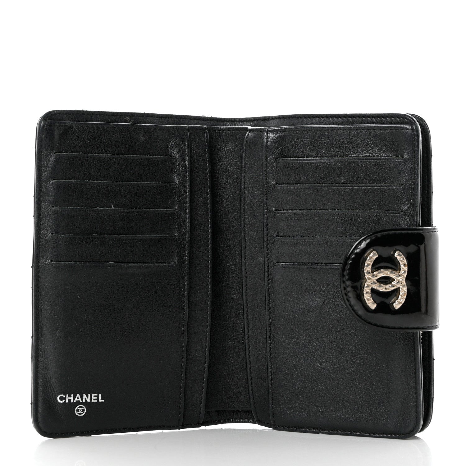 Chanel Patent Quilted Brilliant Zipped Pocket Wallet Black 5 of 9