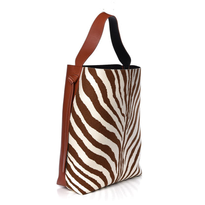 Celine Shiny Smooth Calfskin Zebra Printed Calf Hair Oversized Twisted Cabas Chalk Brick 4 of 8