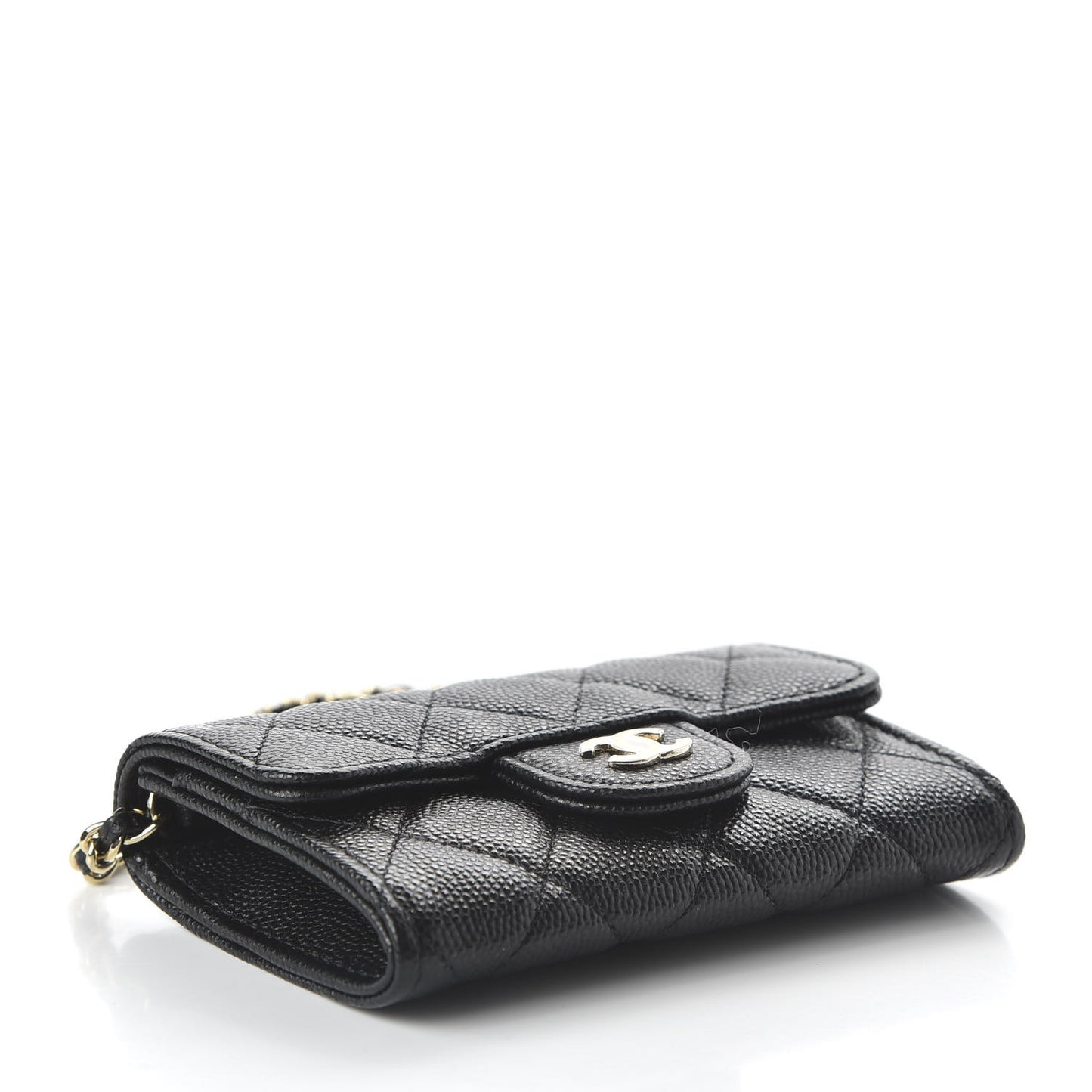 Caviar Quilted Flap Card Holder On Chain Black