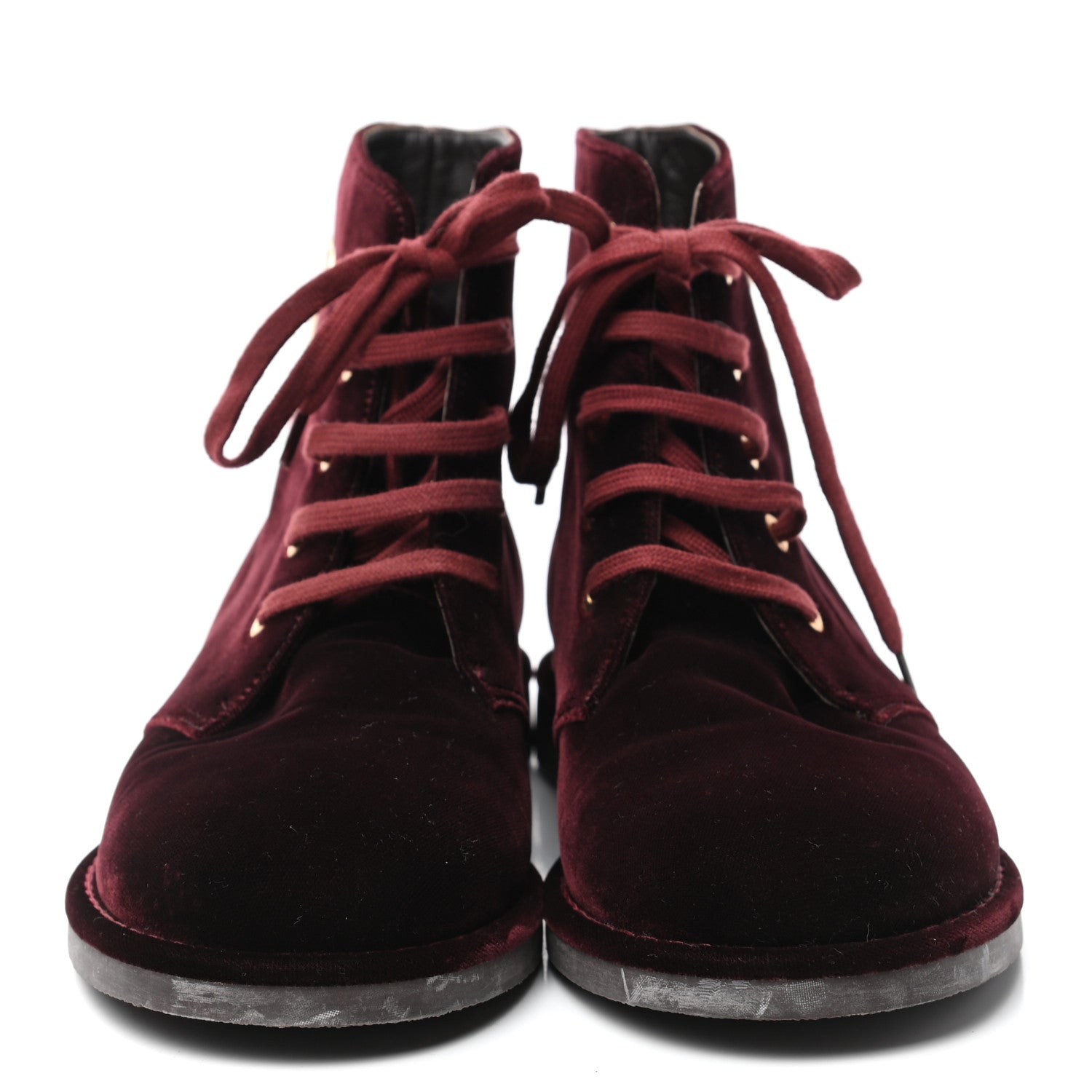 Chanel Velvet CC Lace Up Boots 39 Burgundy 2 of 8