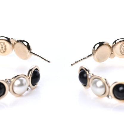 Chanel Crystal Pearl Metal Resin Polka Dot Hoop Earrings Gold Black 3 of 4