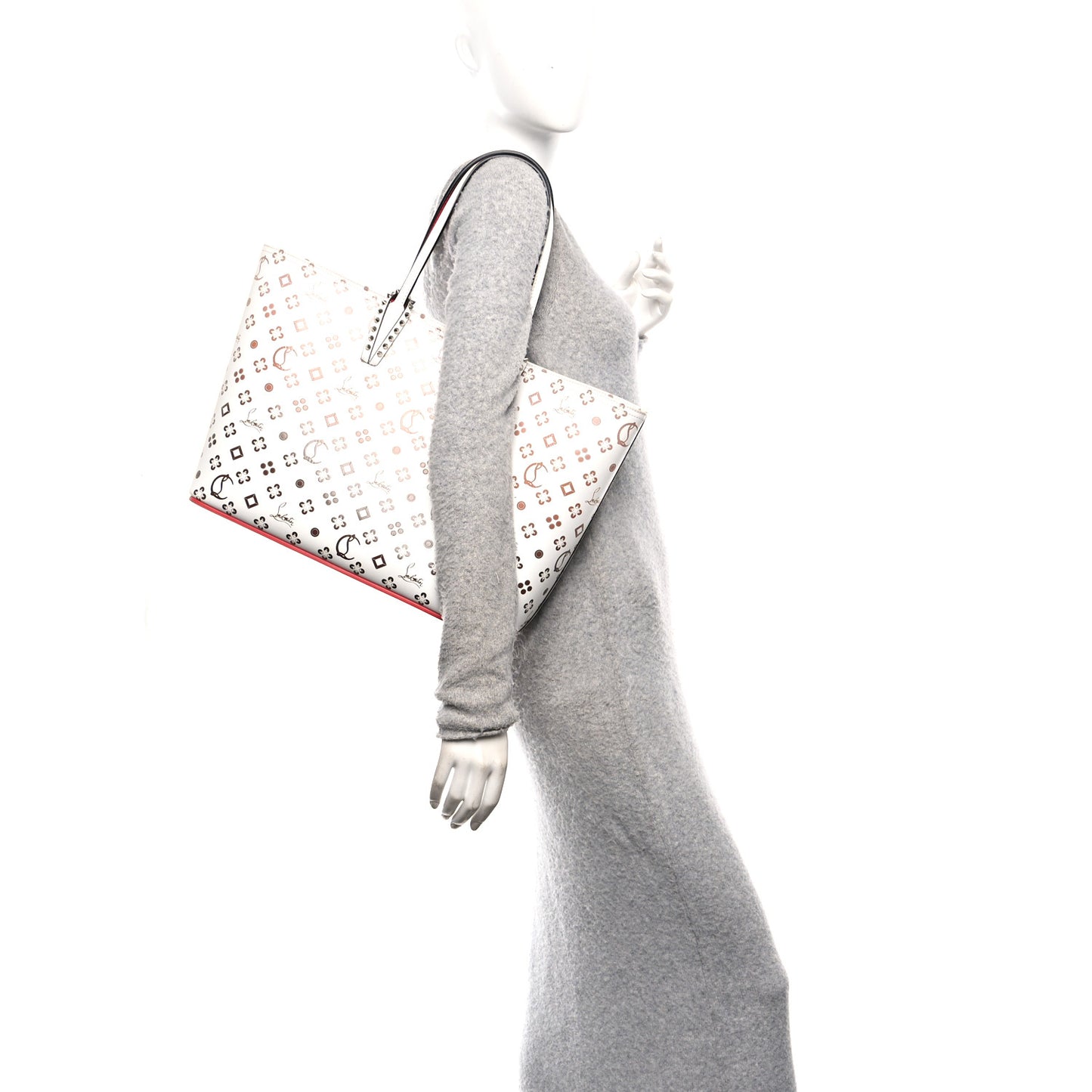 Calfskin Patent Degrade Loubinthesky East West Cabata Tote White