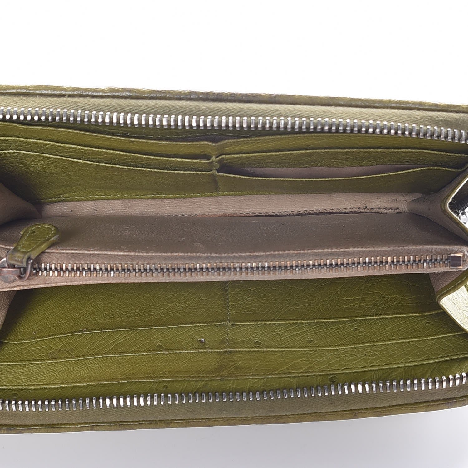 Bottega Veneta Ostrich Intrecciato Zip Around Wallet Green 5 of 12