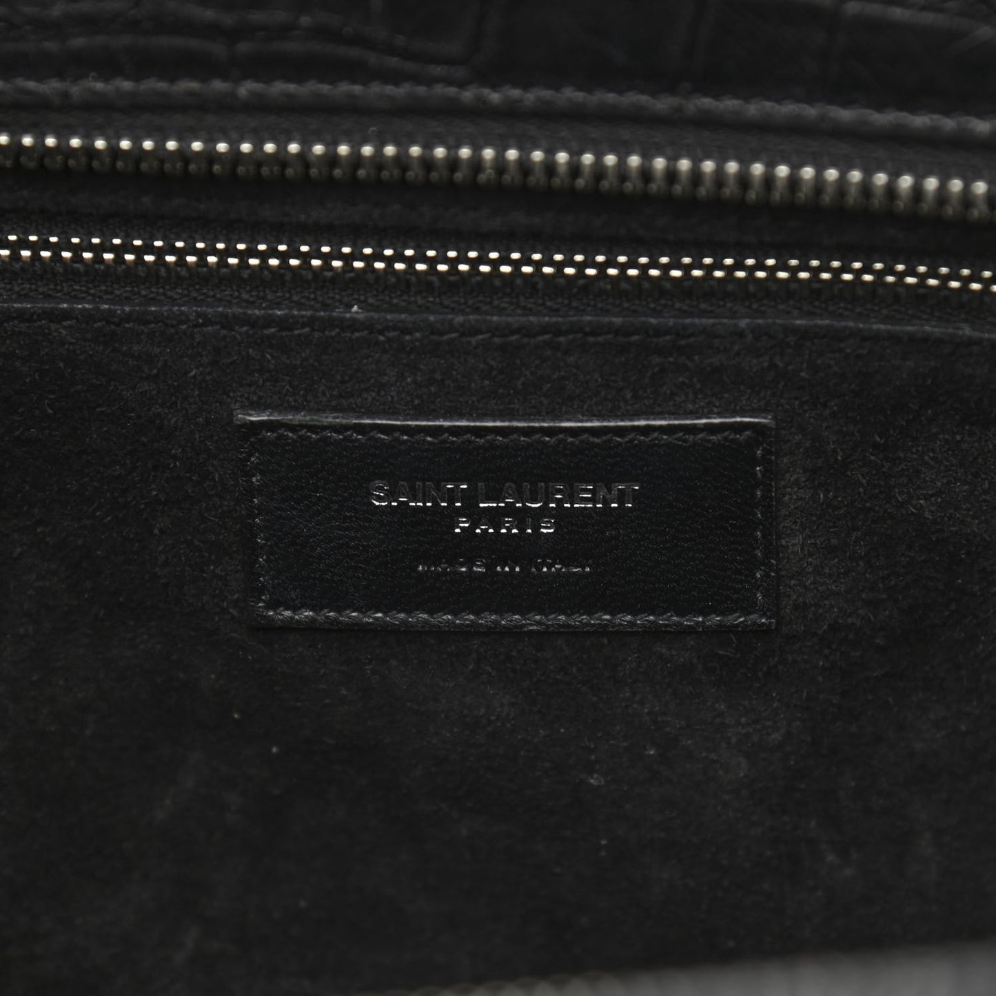Calfskin Crocodile Embossed Small Cabas Rive Gauche Black