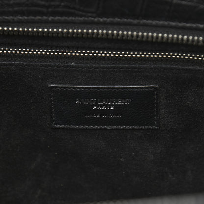 Saint Laurent Calfskin Crocodile Embossed Small Cabas Rive Gauche Black 5 of 10