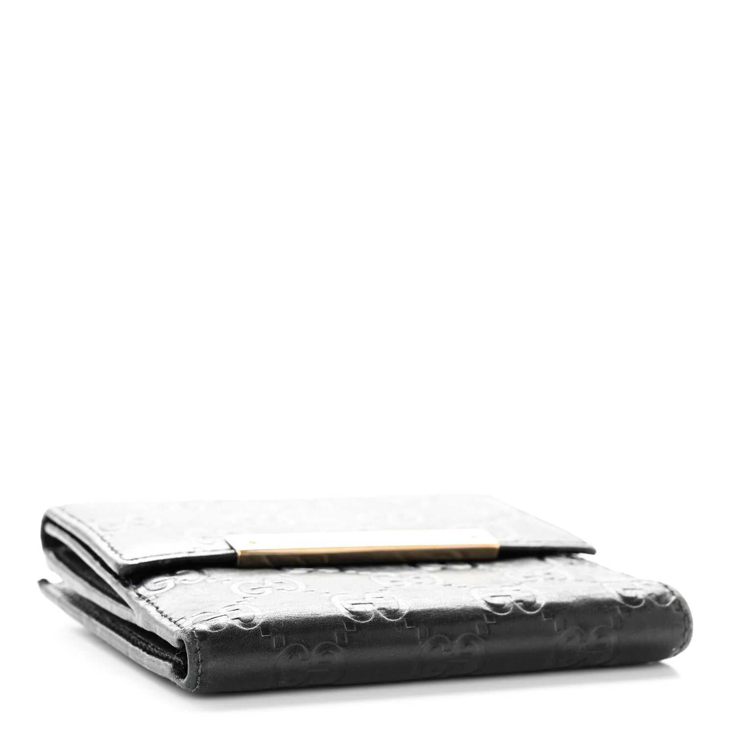 Gucci Guccissima Metal Bar French Flap Wallet Black 4 of 18