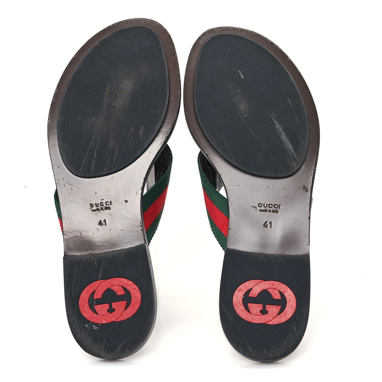 Nylon Calfskin Web GG Monogram Womens Thong Sandals 41 Green Red Cocoa