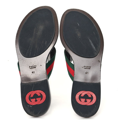 Gucci Nylon Calfskin Web GG Monogram Womens Thong Sandals 41 Green Red Cocoa 6 of 10