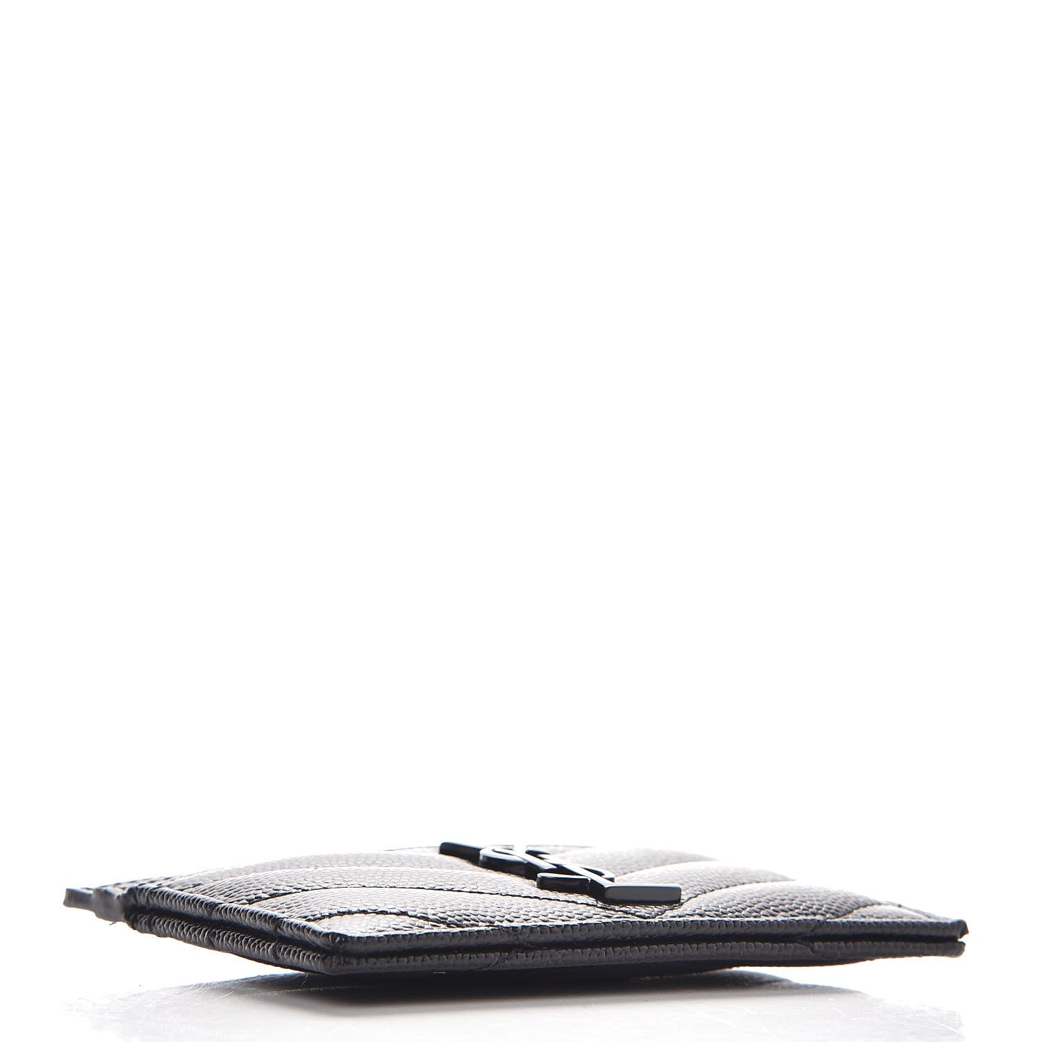 Saint Laurent Grain De Poudre Matelasse Chevron Monogram Credit Card Case Black 4 of 8