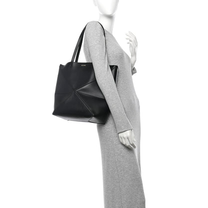 Loewe Shiny Calfskin Medium Puzzle Fold Tote Black 2 of 9