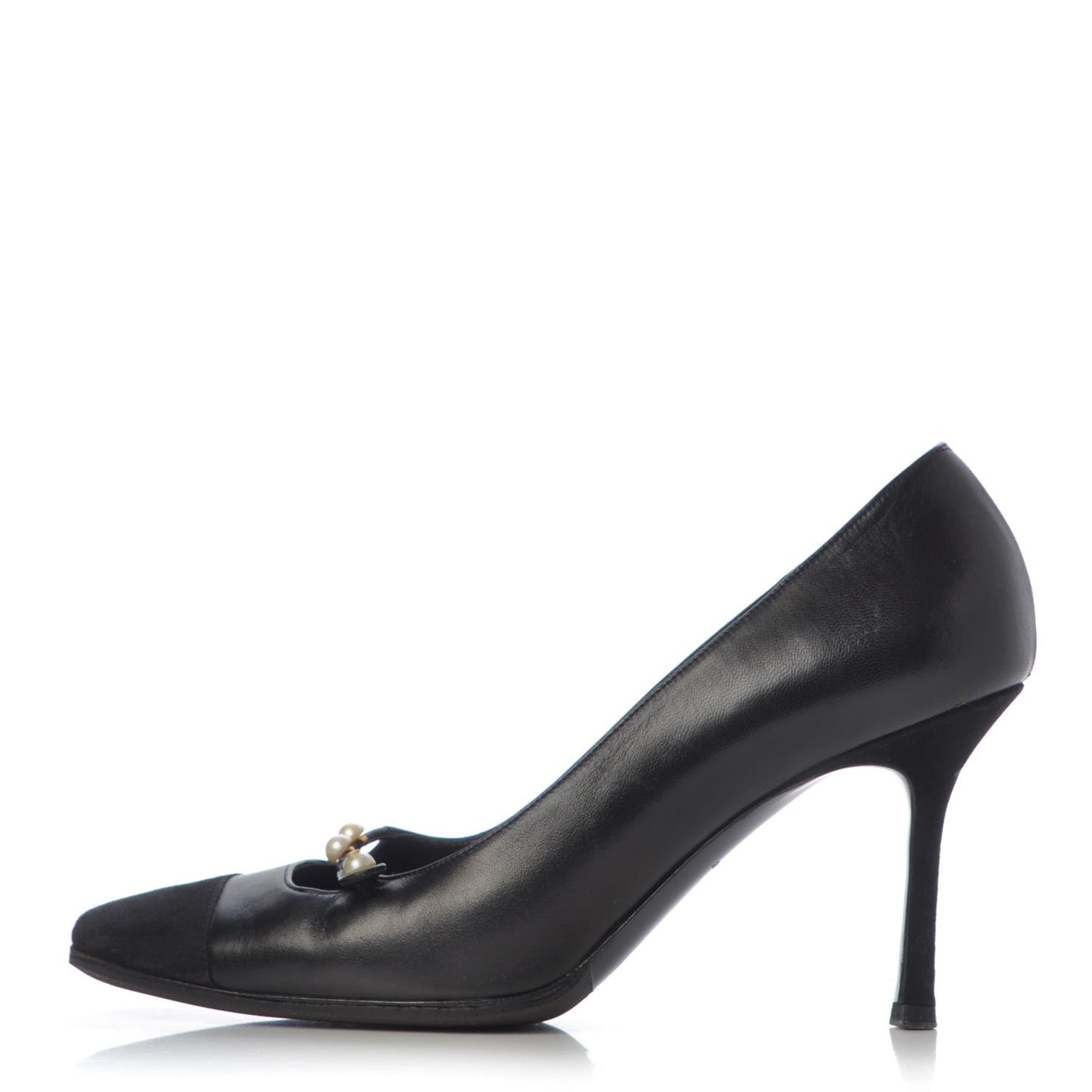 Lambskin Suede Cap Toe Pearl Pumps 38 Black