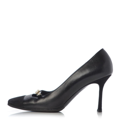 Chanel Lambskin Suede Cap Toe Pearl Pumps 38 Black 1 of 12