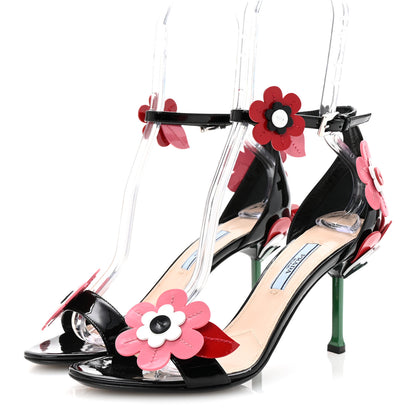 Prada Patent Embellished Capretto Fiori 85mm Pumps 37.5 Black Orchidea 4 of 9