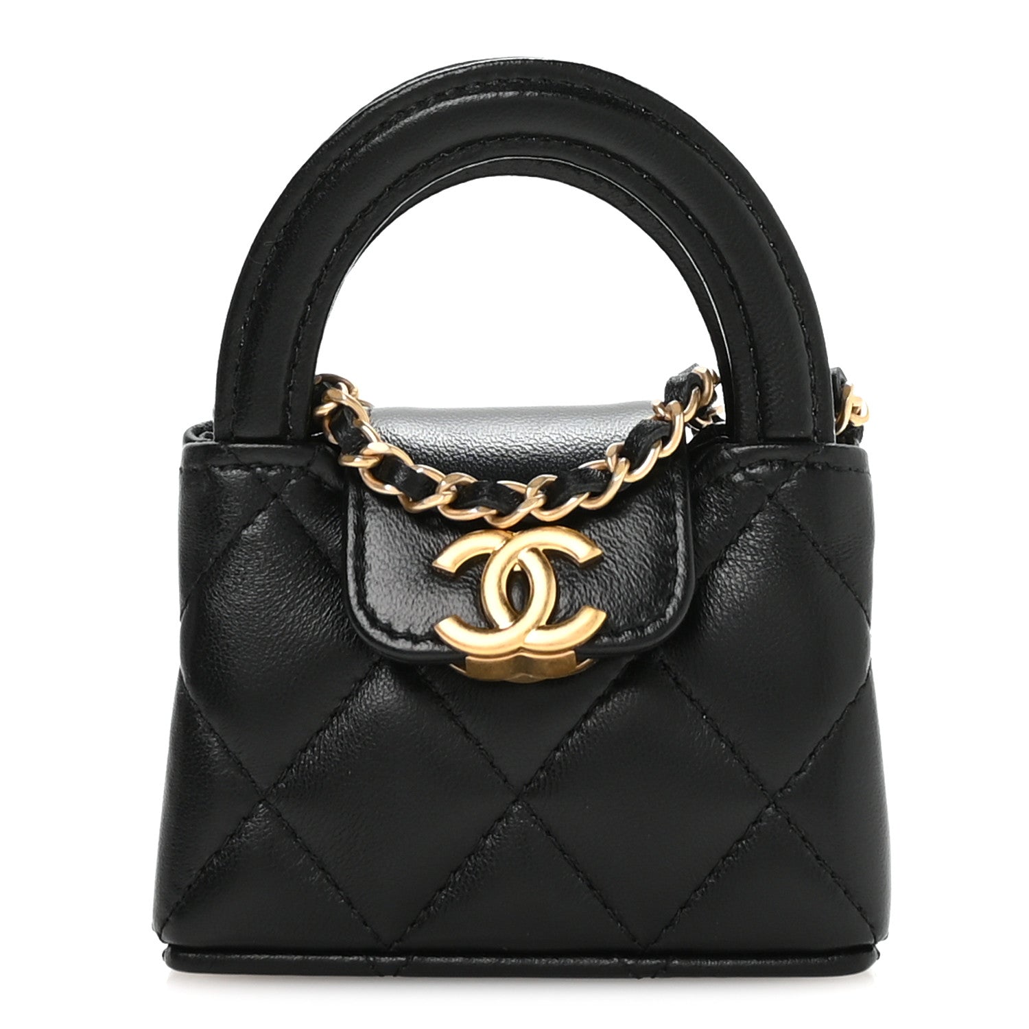 Chanel Shiny Lambskin Quilted Mini Kelly Bag Charm Black 1 of 6