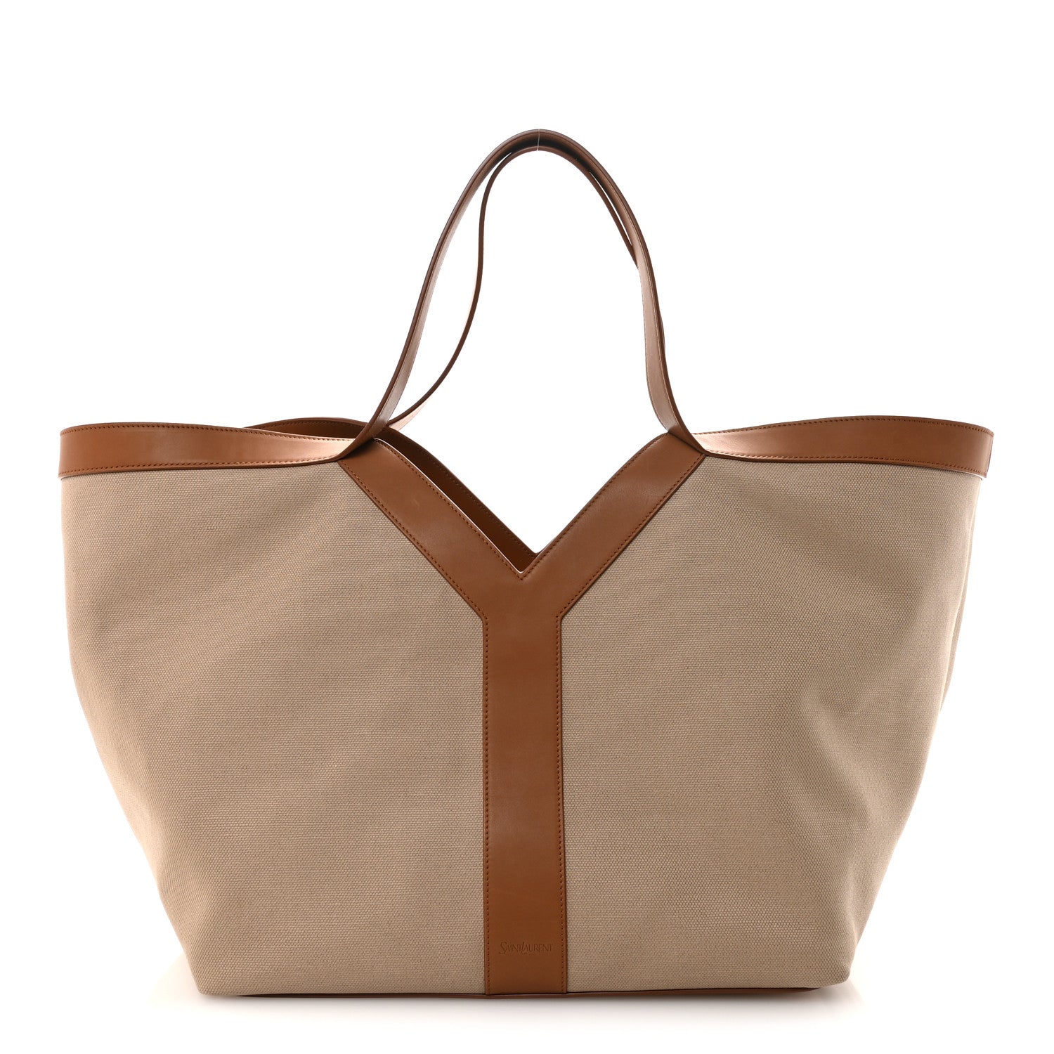 Saint Laurent Canvas Calfskin Y Tote Tan Natural 1 of 9