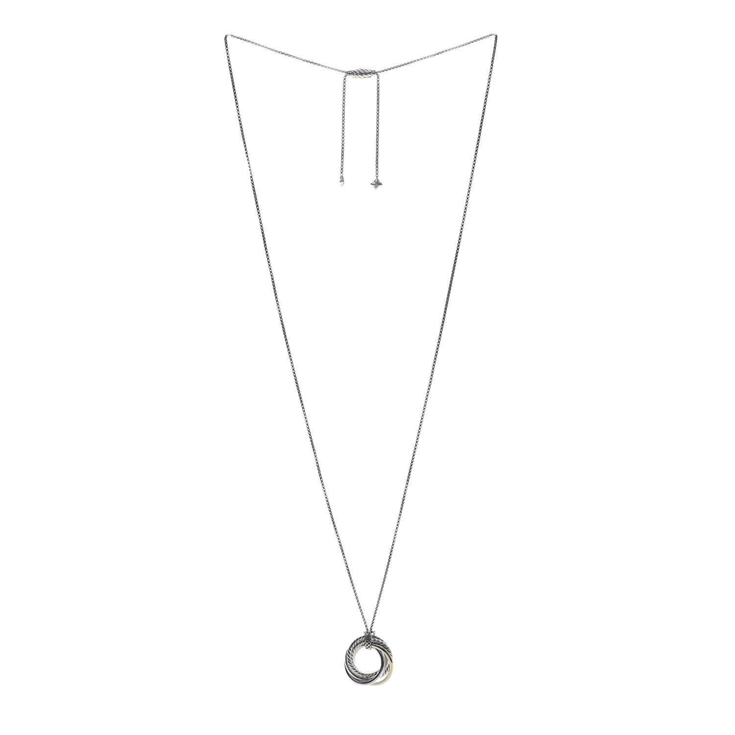 David Yurman Sterling Silver 14K Yellow Gold 28mm Crossover Pendant Necklace 3 of 4