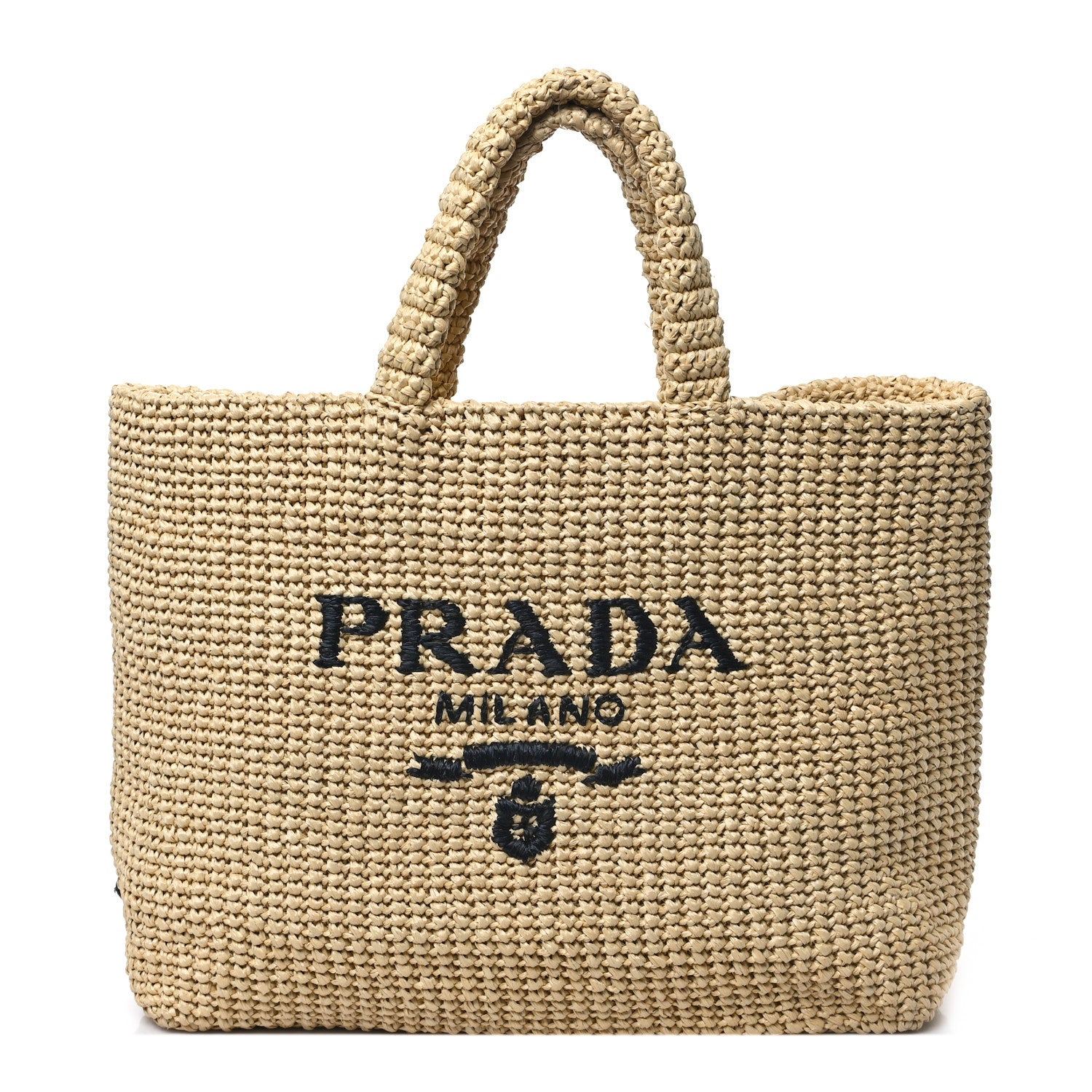Prada Yarn Raffia Effect Crochet Embroidered Logo Tote Naturale 1 of 8
