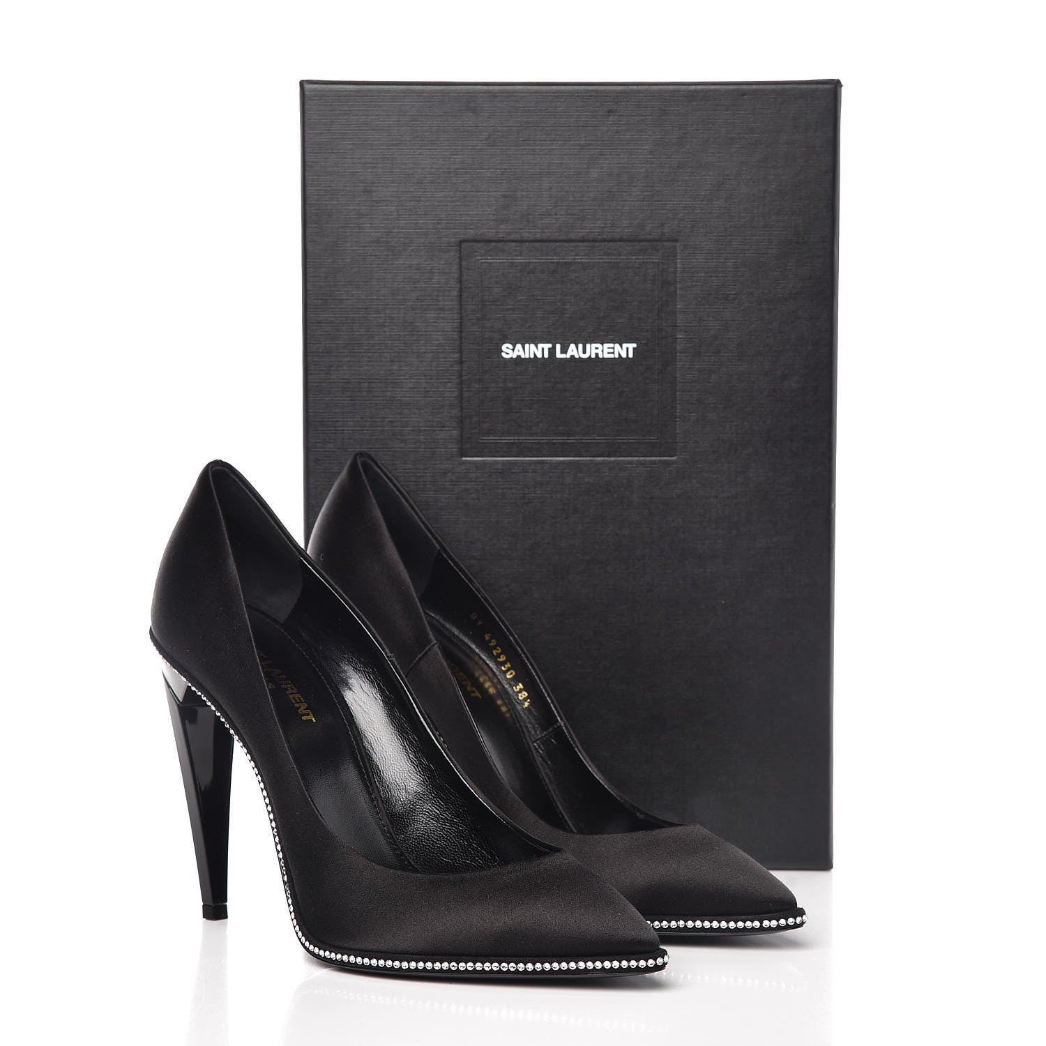 Saint Laurent Satin Crystal Embellished Freja 105 Pumps 38.5 Black 8 of 8